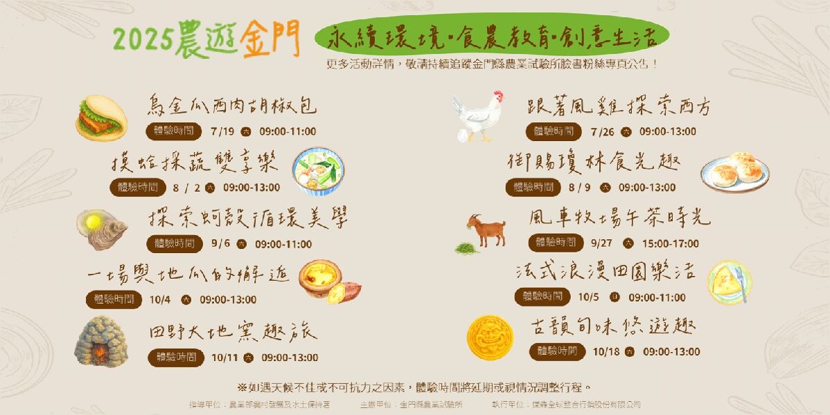 2025農遊金門體驗時間  圖片為金門縣農業試驗所FB提供
