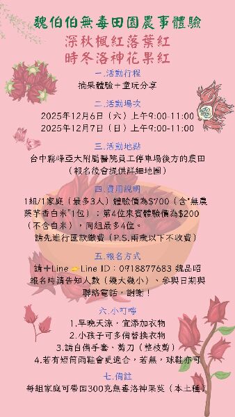 魏伯伯無毒田園農事體驗｜深秋楓紅落葉紅，時冬洛神花果紅