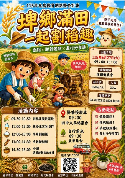 埤鄉滿田一起割稻趣