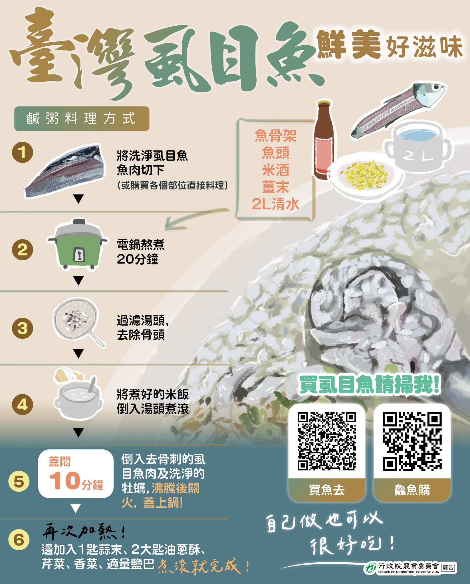 虱目魚鹹粥自己做也能很好吃