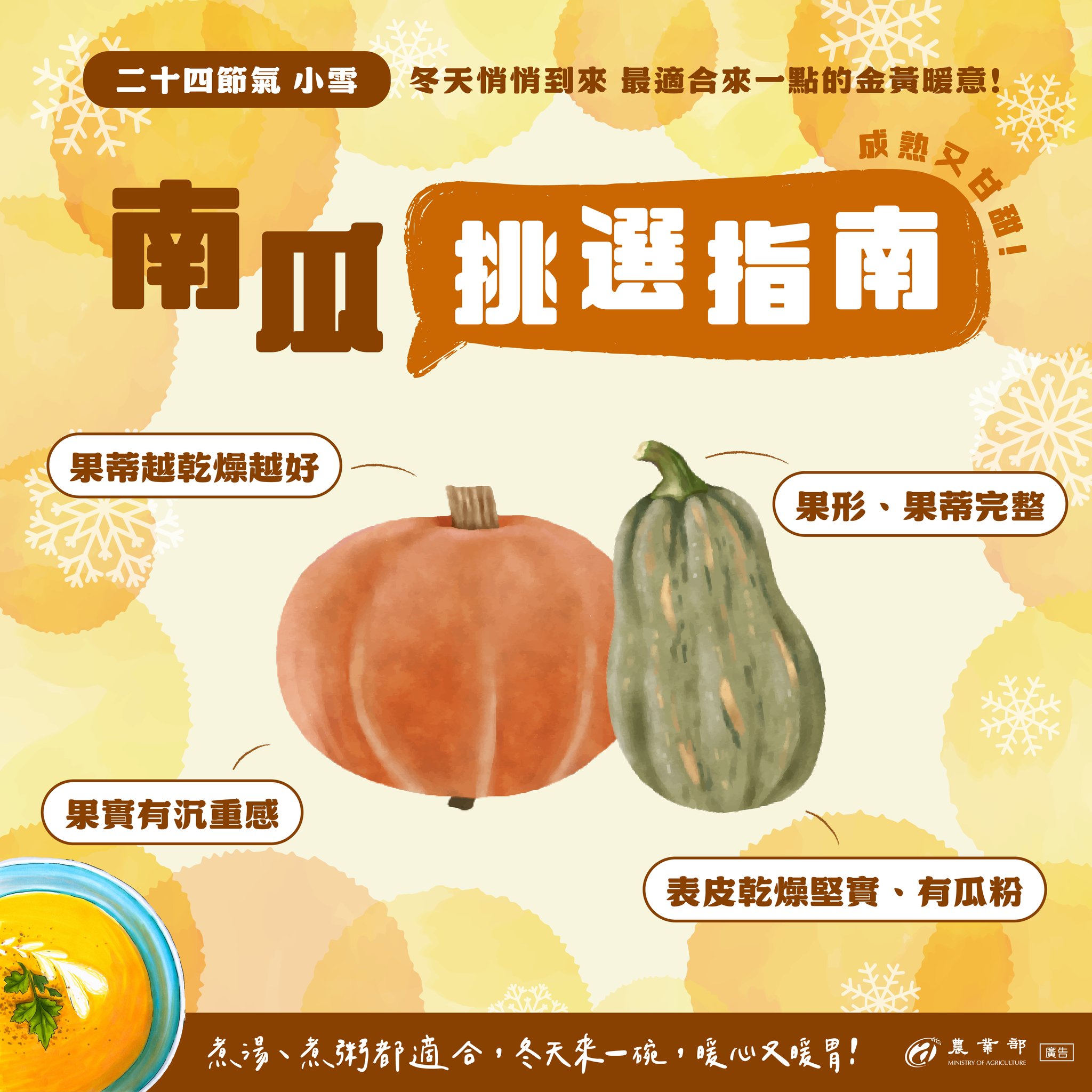二十四節氣，小雪！冬天悄悄到來，最適合來一點的金黃暖意，南瓜！
