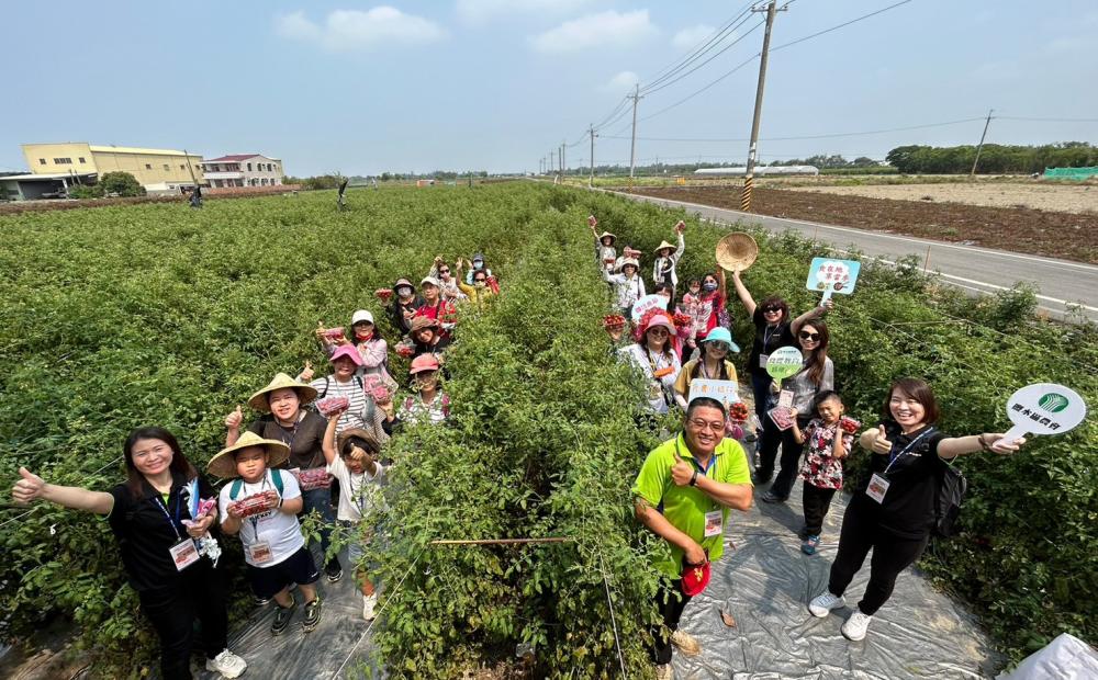 鹽水區農會舉辦「食農體驗小旅行」，做番茄批蕯、番茄糖葫蘆，大小朋友玩得不亦樂乎。(臺南鹽水區農會提供)